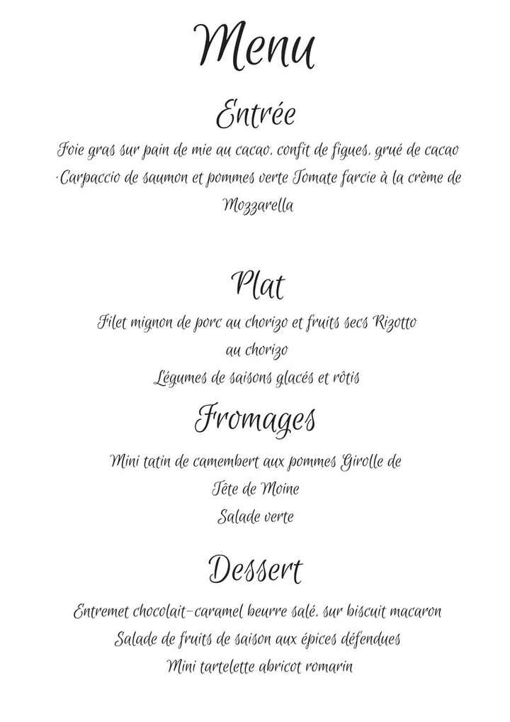 menu mariage
