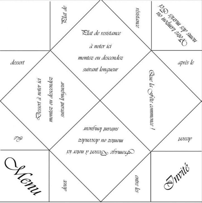 Cocotte papier menu 1