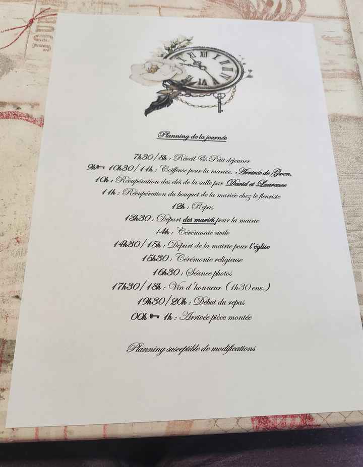 Planning du jour j - 1