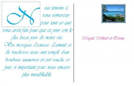 Carte remerciement verso