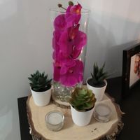 Diy centre de table thème blanc/fushia/bois - 4