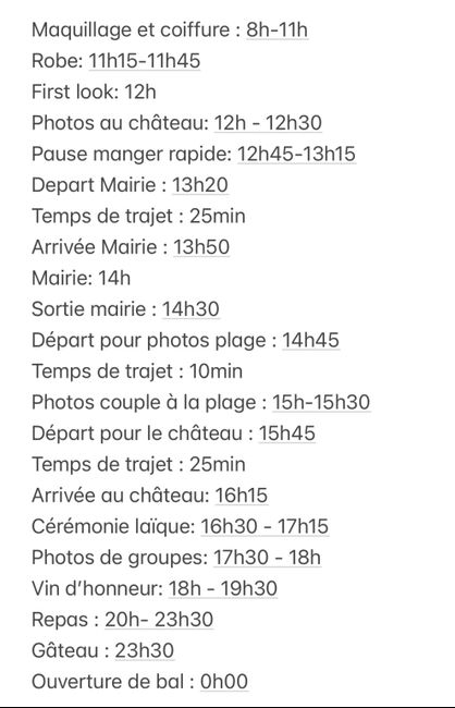 Planning journée mariage 1