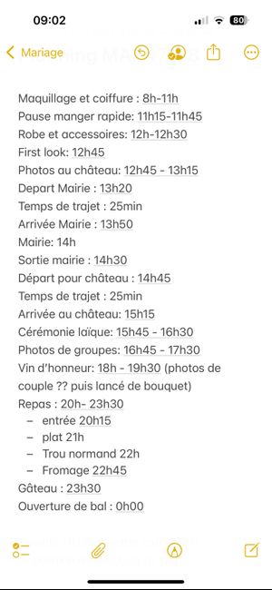 Planning jour j 1