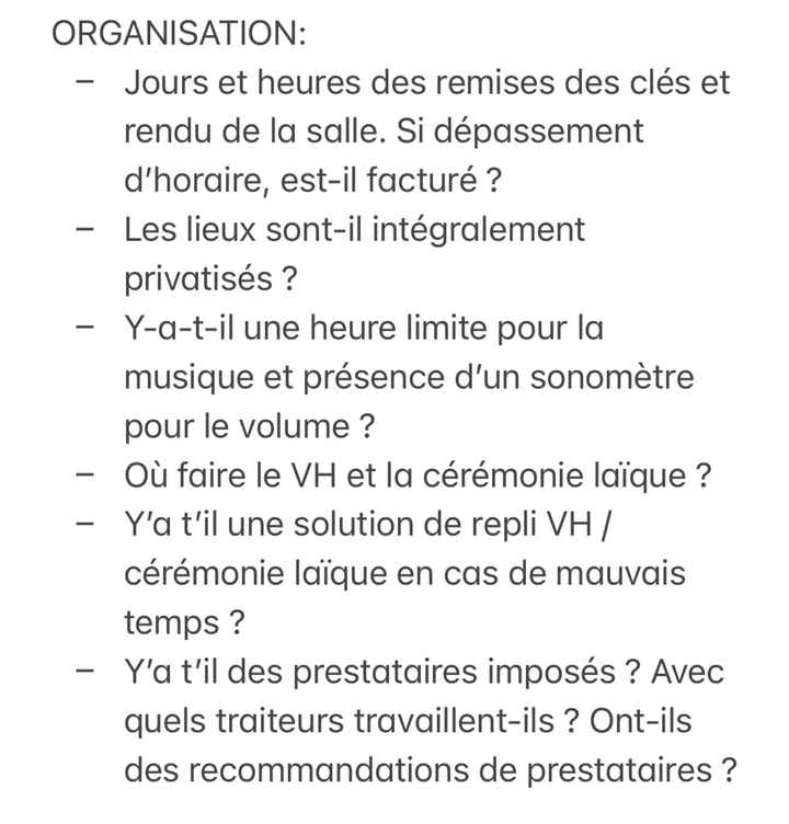 Liste de questions pour visite des lieux - 1