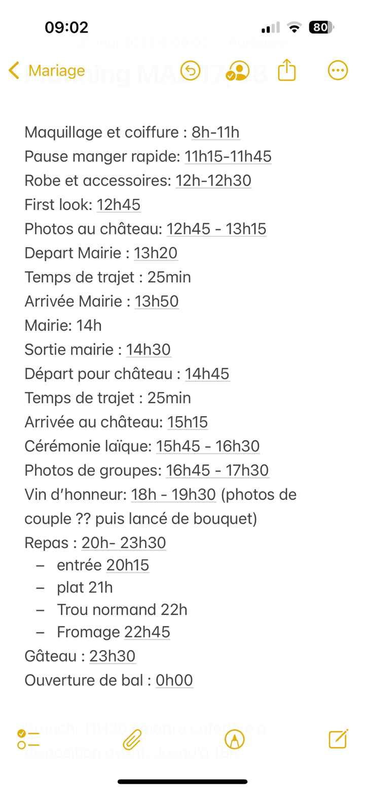 Planning jour j - 1