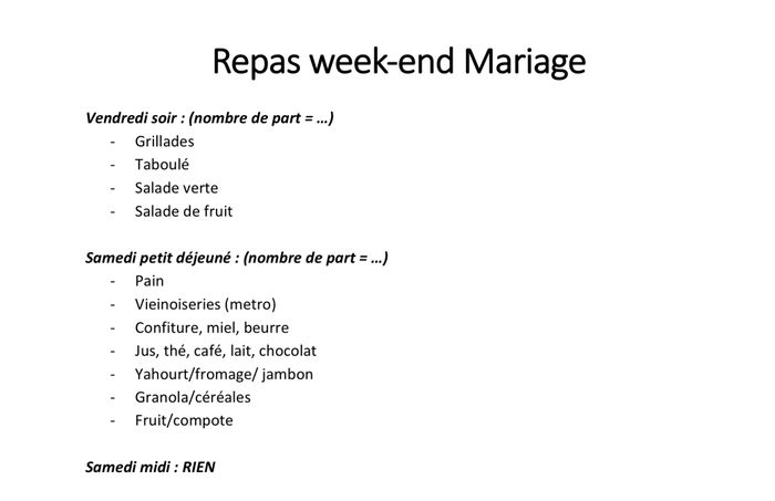 Menus week-end mariage 1