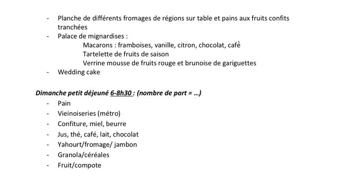 Menus week-end mariage 3
