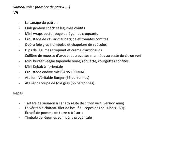 Menus week-end mariage - 2