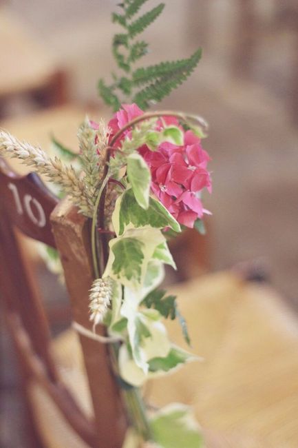 bouquet de banc DIY hortensia blé lierre fougère