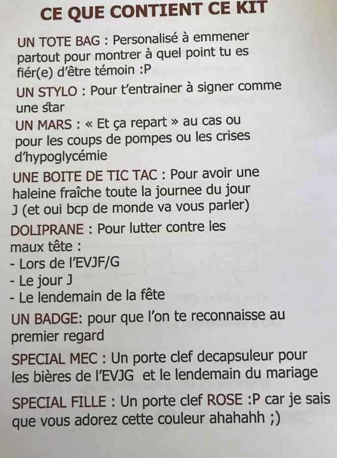 Kit parfait temoin - 15