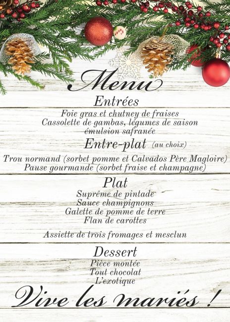 Repas mariage Noël/hivernal 2