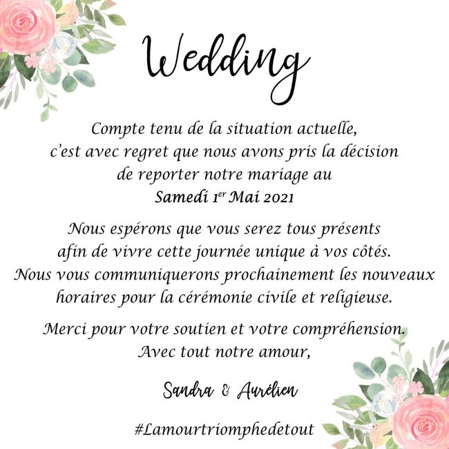 Report Mariage 27 juin 2020 : Message aux invités - 1