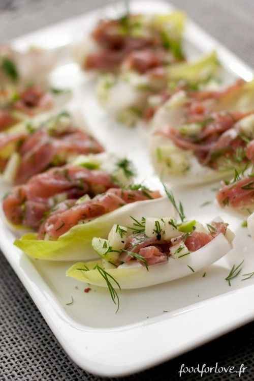 Barquettes d'Endives au Saumon Mariné, Granny et Aneth