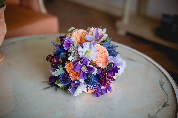 Bouqet thème couleurs violet/bleu marine/orange