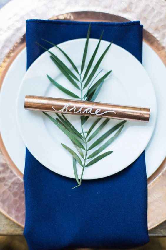 Feuillage, bleu et cuivre