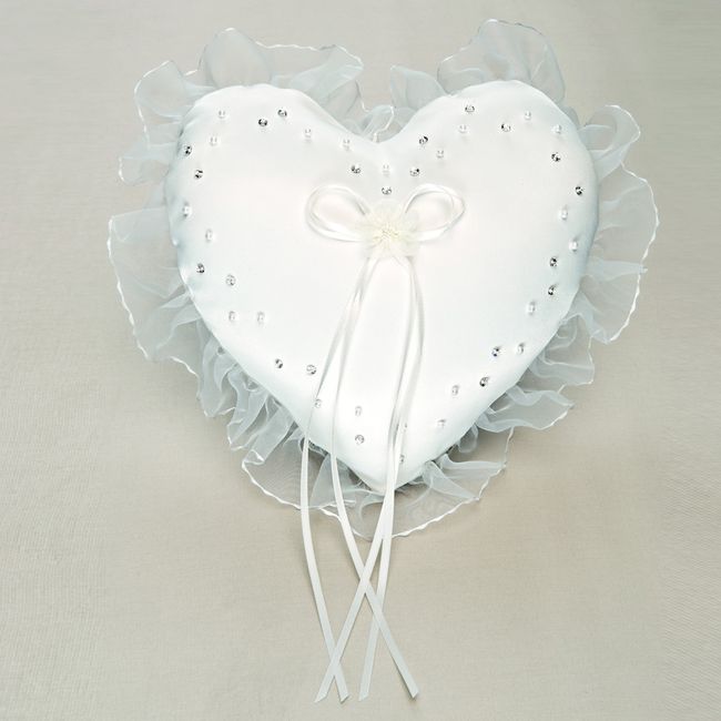 Coussin alliances coeur, strass et dentelle