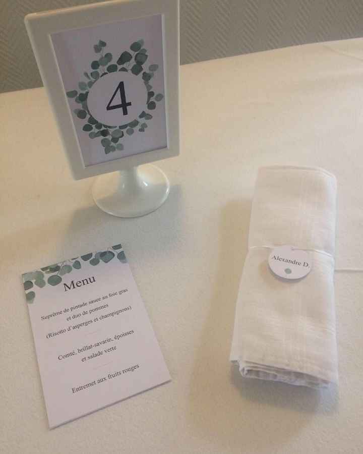 Numéro de table, menu et marque-place