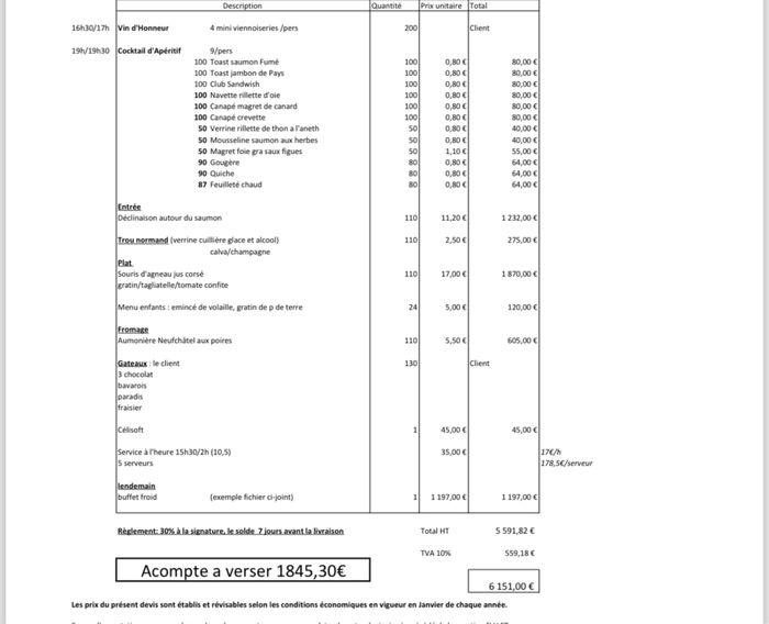 Tarif traiteur 1