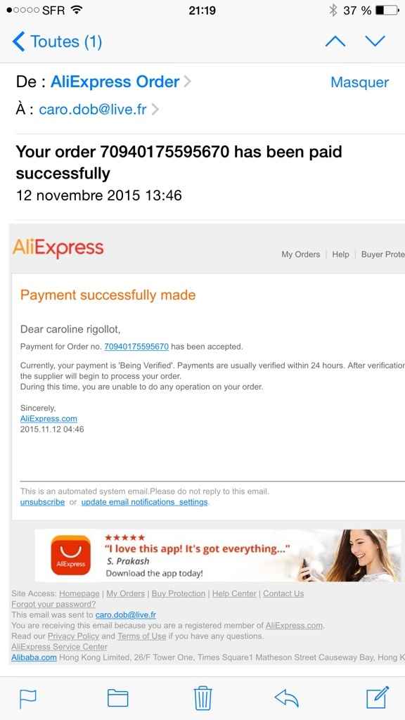 1 ère commande aliexpress - 1