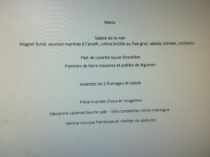  Vos menus ! Entrée? Fromage? Dessert du traiteur ou d'un pâtissier? - 1