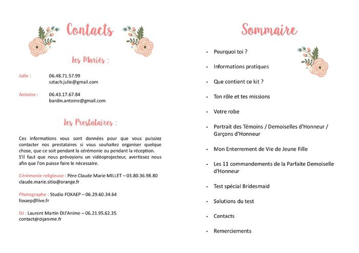 Livret Contacts + Sommaire