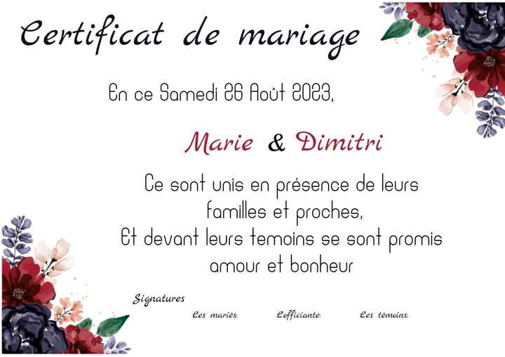 Certificat d'union/ de mariage - 1