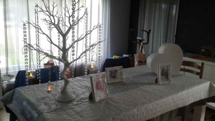 ma deco de table avec l arbre a message l urne et photo de famille 