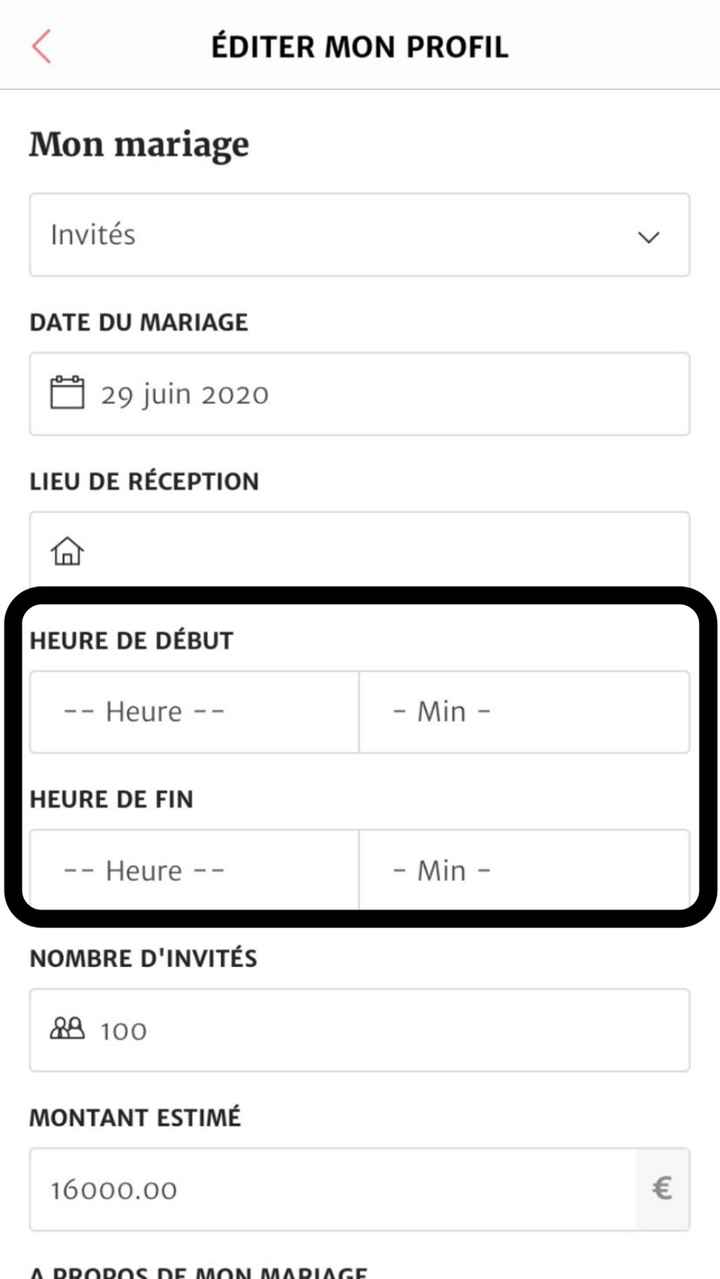 2- Un fois dans ton profil, il est indiqué "Heure de début" et "Heure de fin". À toi de les renseign