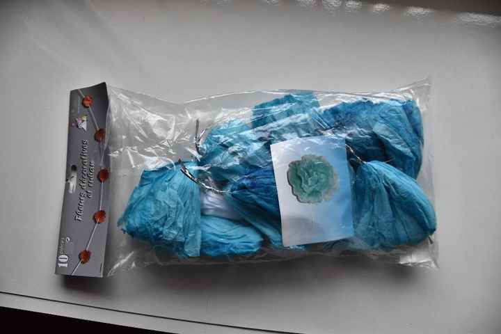10 fleurs en papier bleu turquoise neuves