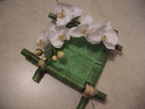 porte alliance, bambou, toile, ruban, orchidées et feuille