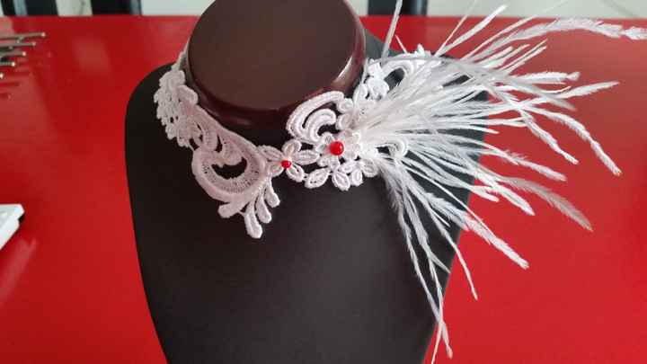 Mon collier dentelle et plumes