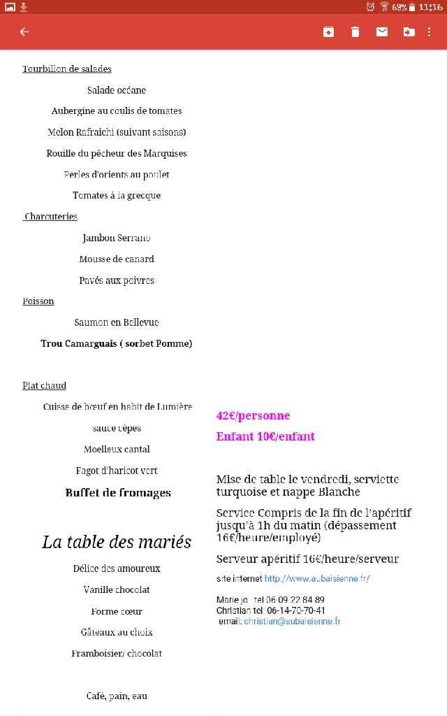 Quelle est  votre menu pour le repas mariage - 1