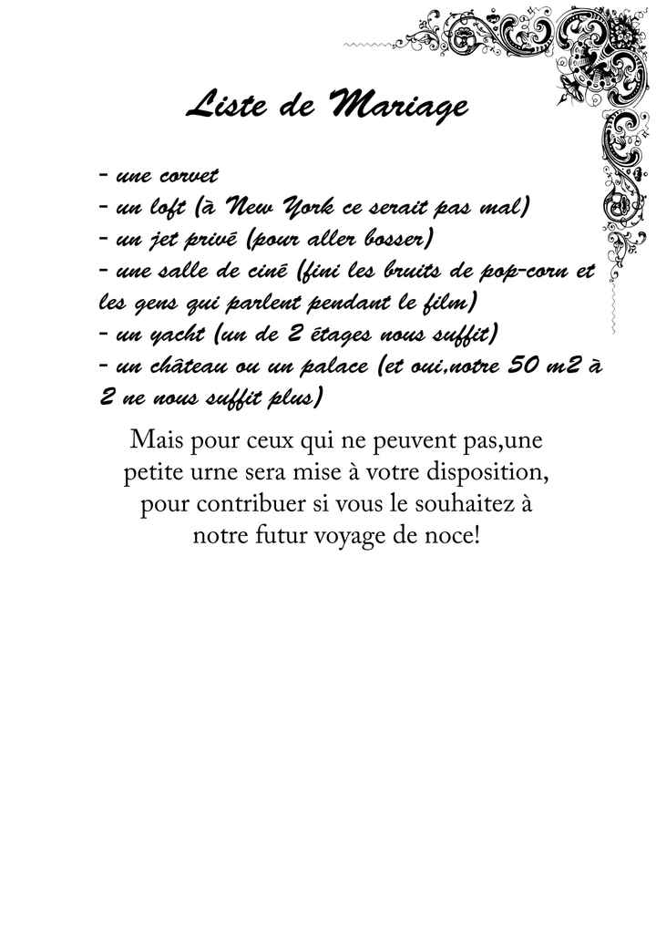 fausse liste de mariage