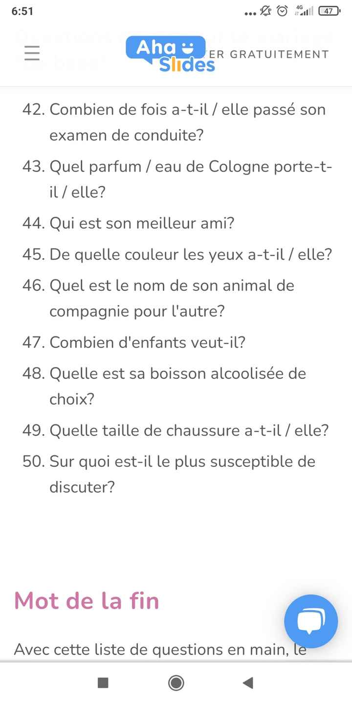 Questionnaire entre futurs époux - 1