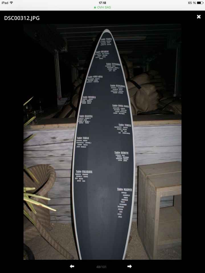 Plan de table - planche de surf - 2