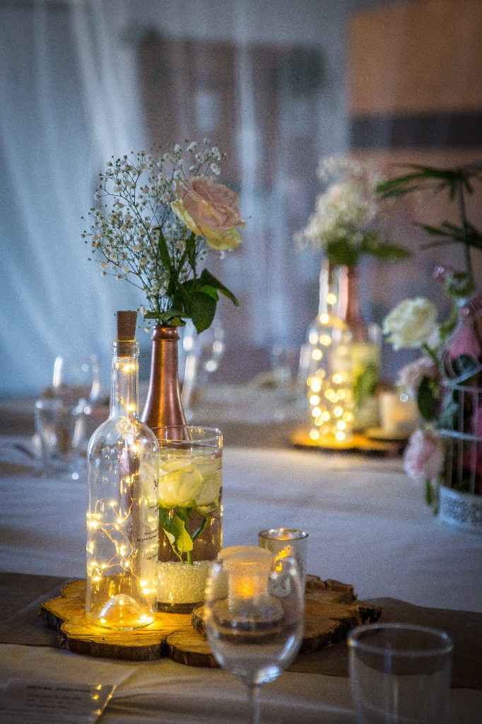 Bouteille avec leds marque table mariage