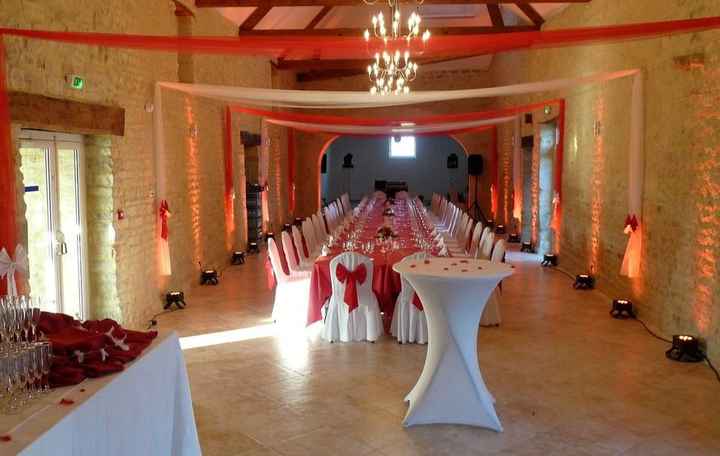 Salle avec déco rouge et blanc :