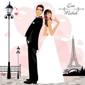 Faire-part mariage dessin photo Paris romantique