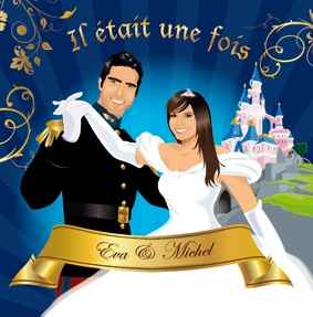 Faire-part mariage dessin photo princesse conte de fée 