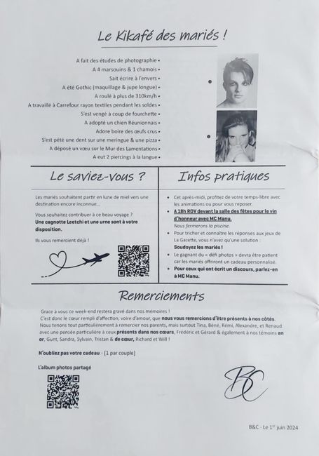 La dernière page de notre "Gazette des marié"