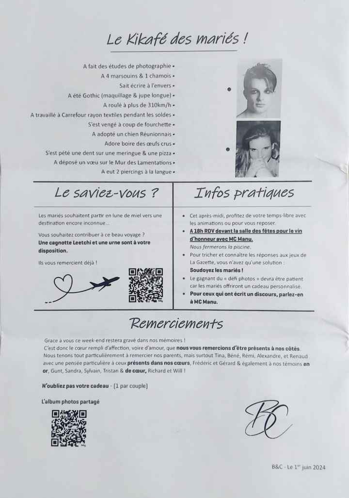 La dernière page de notre "Gazette des marié"