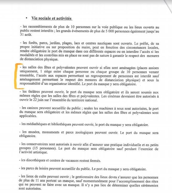 Circulaire pour les salles communales jusqu'au 31 août - covid 1