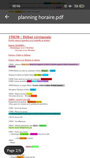 Organisation horaires mariages - 2