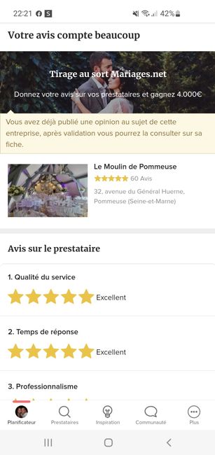 Problème pour publier un avis sur un prestataire. 2