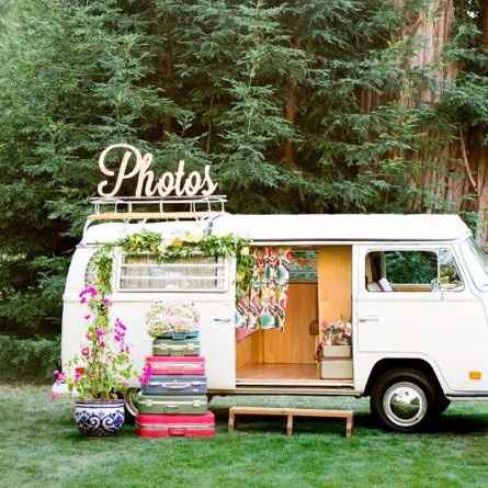 Le photobooth, dans un van, devant une toile, dans un coin de nature,...