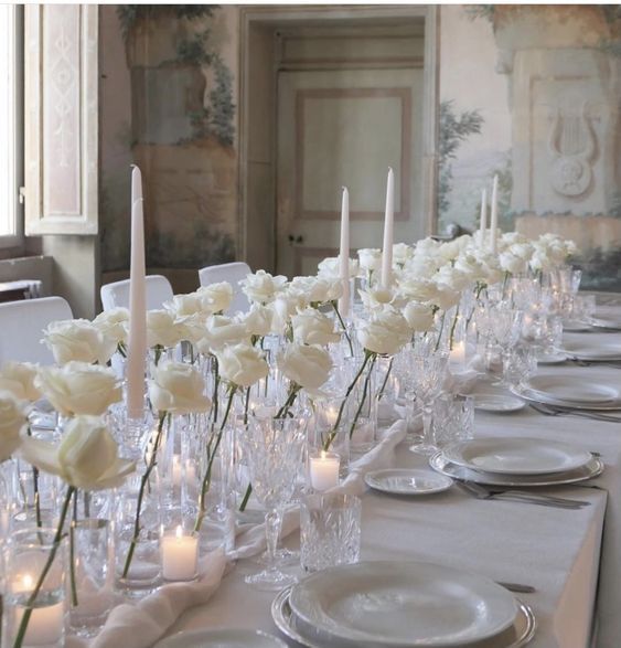 Chemin de table en fleur naturel gypsophile ou rose blanche - 2
