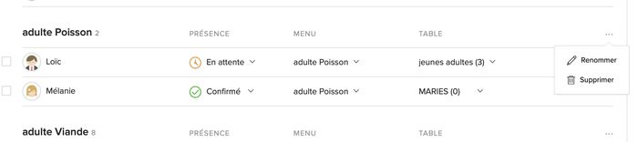 Supprimer un intitulé de menu sur la page Confirmer sa présence 2