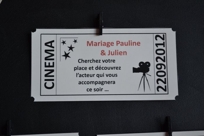 Ticket cinéma annonce plan de table