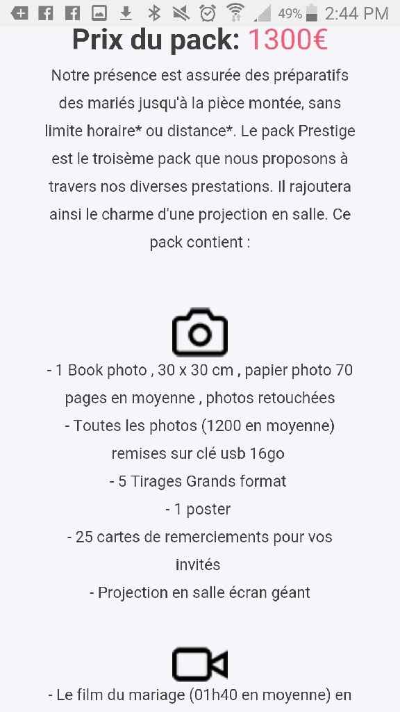 Prix des prestataire ( photographe) - 1