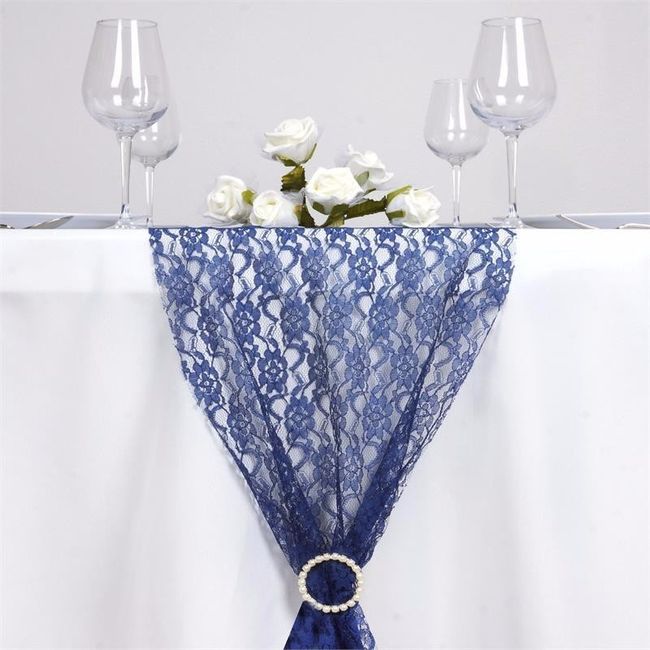 Chemin table dentelle bleu 